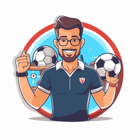 Soccer player with ball. Vector illustration in cartoon style on