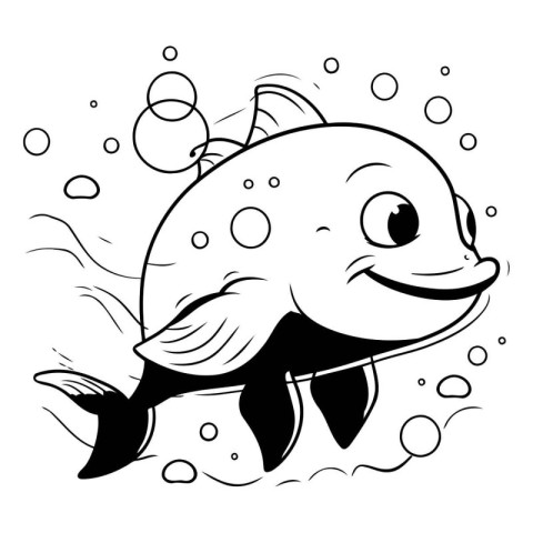 Black and White Cartoon Illustration of Cute Fish for Coloring B