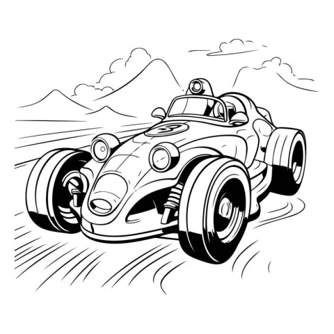 illustration of a vintage sports car on a background of mountain