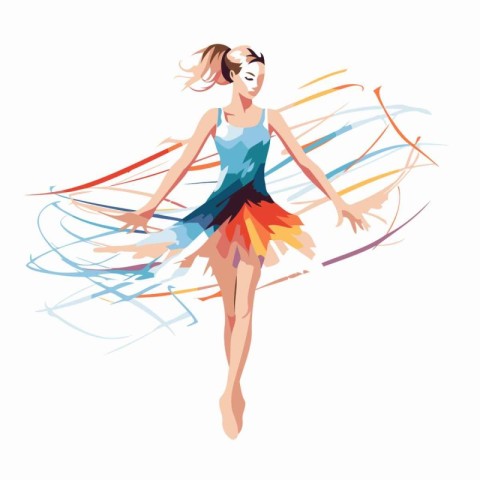 Beautiful ballerina dancing in a colorful dress. Vector illustra