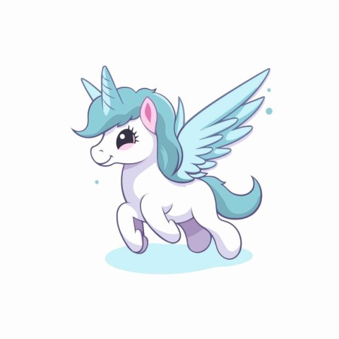 Cute cartoon unicorn with wings isolated on white background. Ve