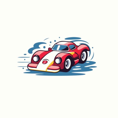 Vintage race car. Vector illustration in cartoon style on white