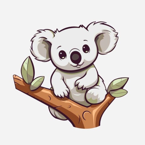 Cute koala sitting on a tree branch. Vector illustration.