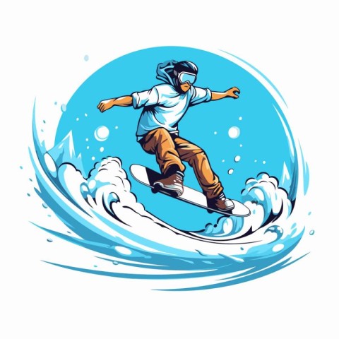 Snowboarder jumping on the wave. Vector illustration for your de