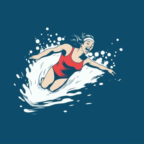 Surfer girl on the wave. Vector illustration of a surfer girl.