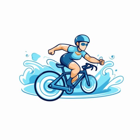 Cyclist riding on the waves. Vector illustration in cartoon styl