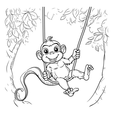 Monkey swinging on a swing. Vector illustration. Coloring book f