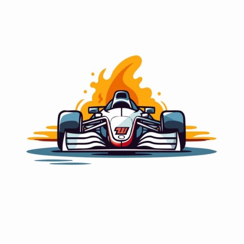 Racing car on fire. Vector illustration on a white background.