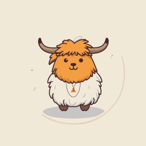 Cute cartoon yak. Vector illustration. Isolated on white backgro