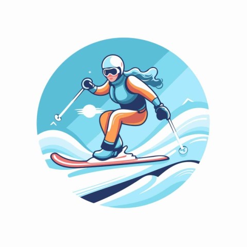 Skiing girl. Vector illustration in a flat style on a white back