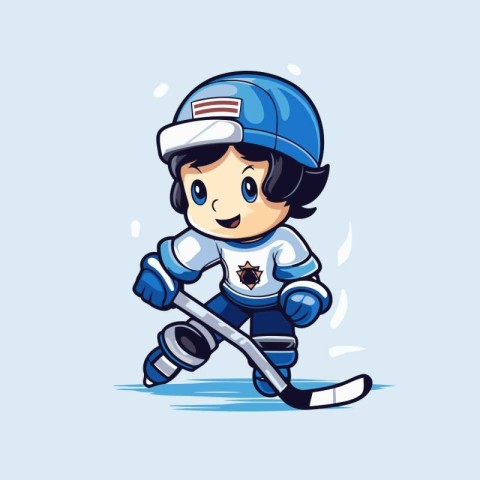 Cute hockey player with the stick. Vector illustration. Cartoon