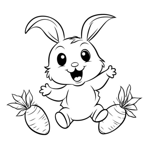 Easter bunny with carrots - Coloring book for children. Vector i