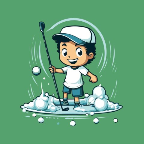 Cartoon boy playing golf. Vector illustration of a boy playing g