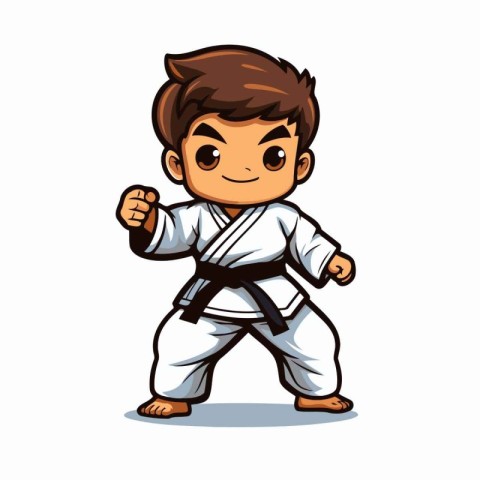 Cartoon karate boy. Vector illustration isolated on white backgr