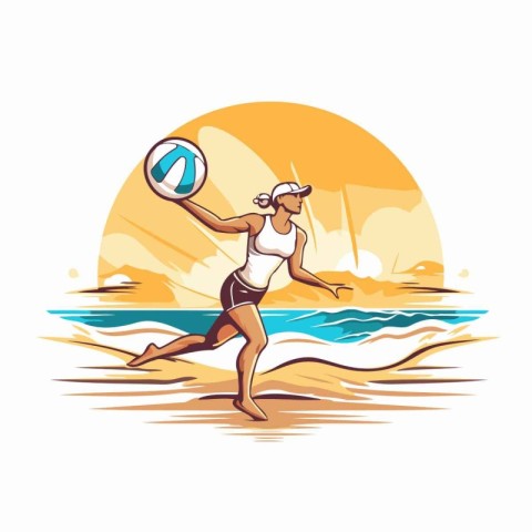 Beach volleyball player on the beach. Vector illustration in car