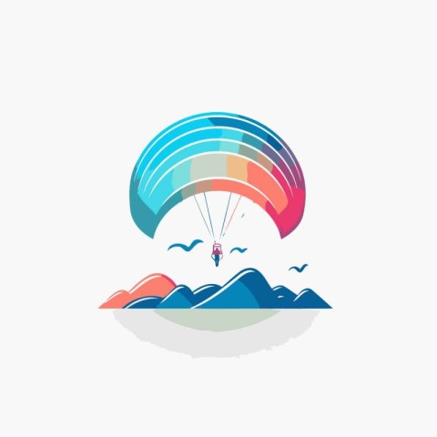 Paraglider flying over the mountains. Colorful vector icon