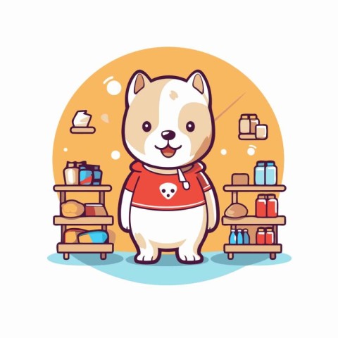 Cute hamster in the shop. Vector illustration in cartoon style.