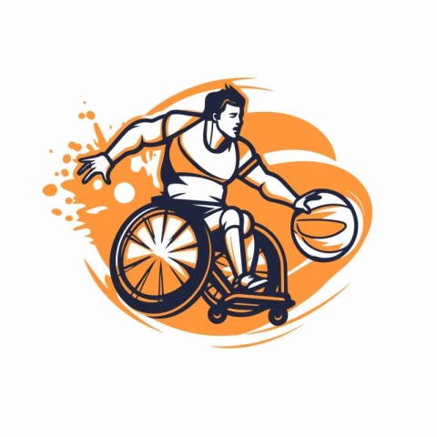 Wheelchair basketball player vector logo template. Wheelchair ba