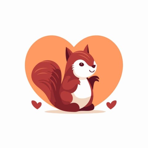 Cute squirrel sitting in the shape of a heart. Vector illustrati