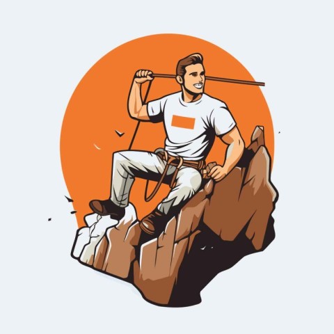 Man climbing on a rock. Vector illustration of a man climbing on