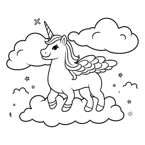 Unicorn on the cloud. Vector illustration in doodle style.