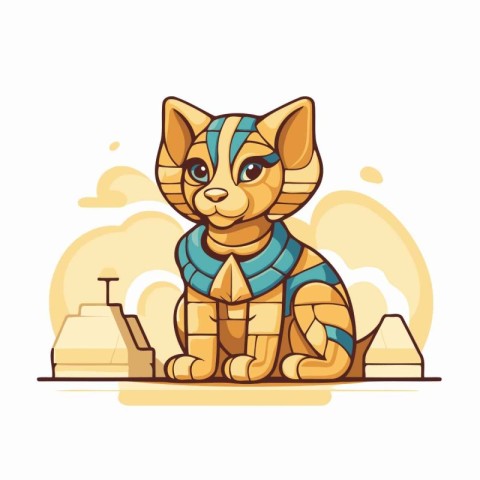 Cute cartoon Egyptian cat. Vector illustration in a flat style.