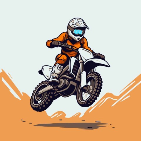 Motocross rider on the race track. Vector illustration in retro