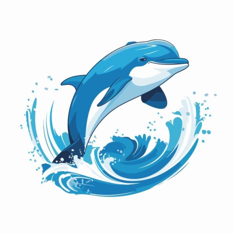 Dolphin jumping out of the water. Vector illustration on white b