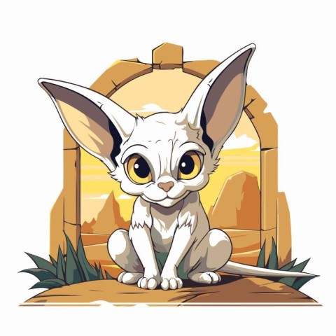 Cute cartoon cat sitting in the arches. Vector illustration.