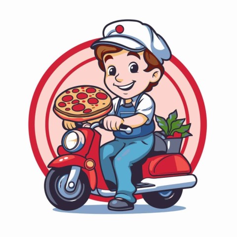 Pizza delivery boy cartoon character vector illustration. Cartoo