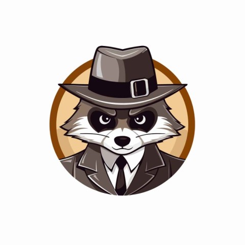 Raccoon in a hat. Vector illustration on white background.