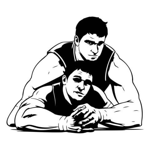 Rugby players - Black and White Vector illustration ready for vi