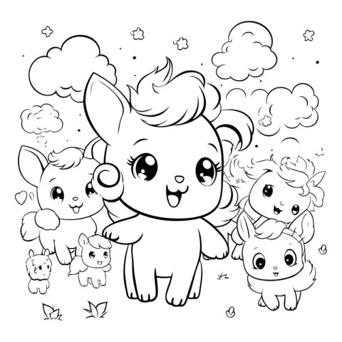 Coloring Page Outline Of cute cartoon animals. Vector illustrati