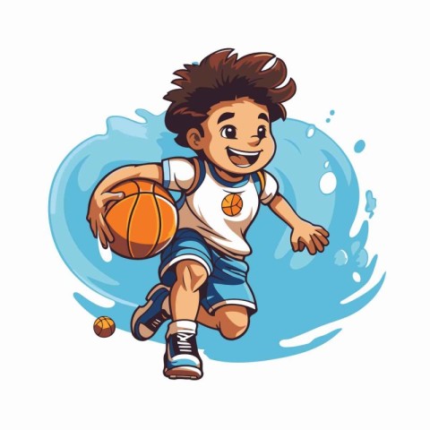 Boy playing basketball. Vector illustration of a boy playing bas