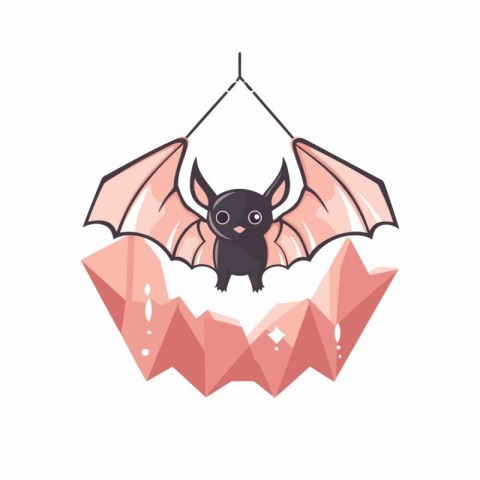 Cute black bat in pink origami paper shell. Vector illustration