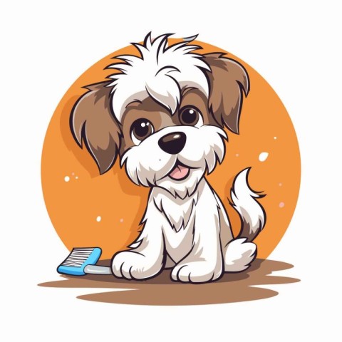 Cute Shih Tzu puppy with smartphone. Vector illustration.