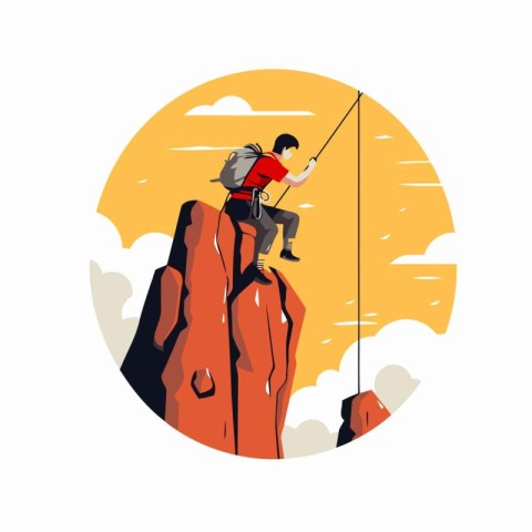 Climber on the mountain. Vector illustration in flat style.