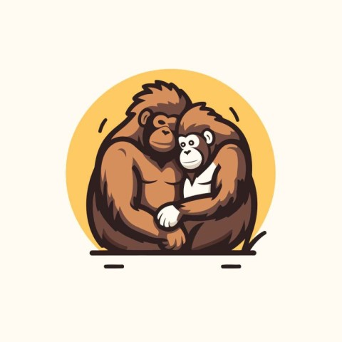 Monkey family logo. Vector illustration of a monkey with a baby.