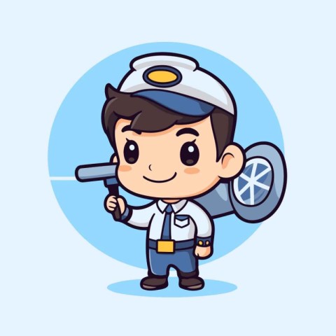 Cartoon Pilot Boy Car Mechanic Mascot Vector Illustration