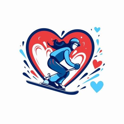 Vector illustration of a skier in the form of a heart.