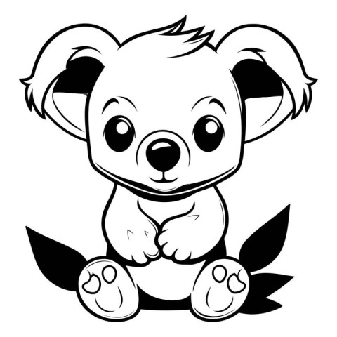 Cute Cartoon Koala - Black and White Vector Illustration. Isolat