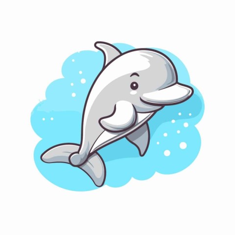 Cute cartoon dolphin on a white background. Vector illustration