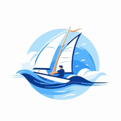 Sailing yacht in the sea. Vector illustration on white backgroun