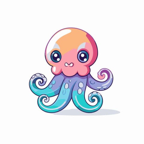 Cute cartoon octopus character vector Illustration on a white ba