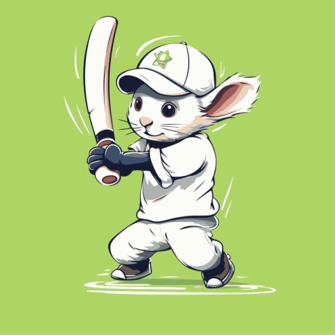 Cricket bunny in a cap and with a bat. Vector illustration.