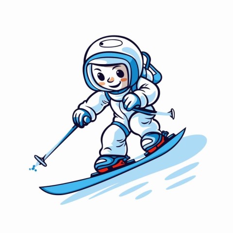 Cartoon skier. Vector illustration. Isolated on white background