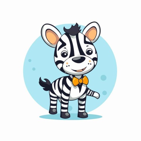 Zebra with bow tie. Cute cartoon character. Vector illustration.