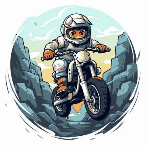 Vector illustration of an astronaut riding a motorbike in the mo