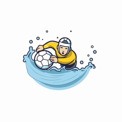 Soccer player with ball in water. cartoon vector illustration on