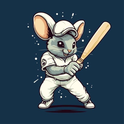 Cute cartoon mouse with baseball bat. Vector illustration for yo